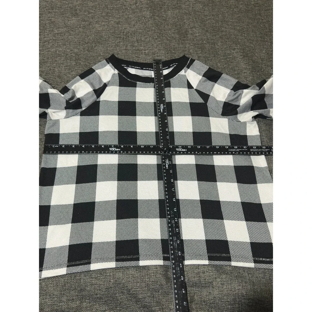 Joyspun Girls XL (16-18) Pajama Top Black White Buffalo Plaid Long Sleeve